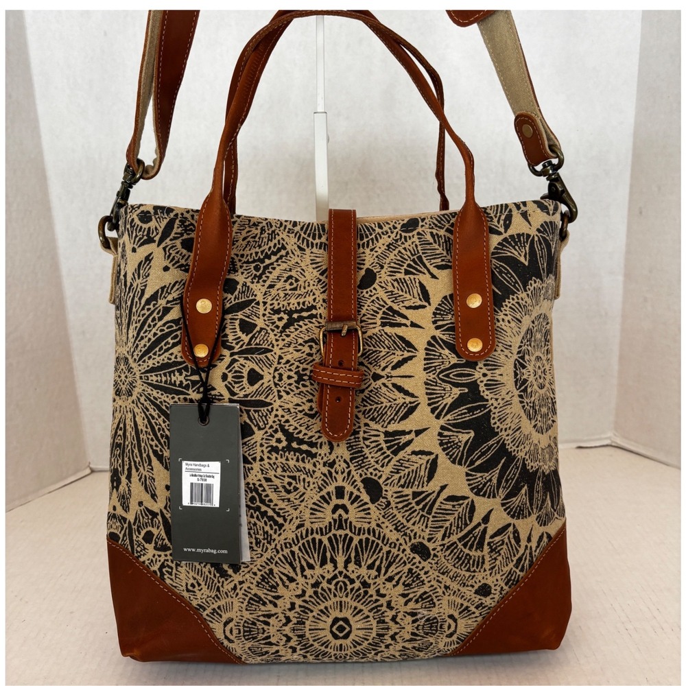 Myra Bag Le Medallion Shoulder Bag Womens Large Tan Black Mandala  New‎ Boho